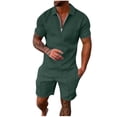 thumbnail image 1 of Mrmaere Men's V Neck Shirt and Shorts Set Short Sleeve 2 Piece Button Closure Breathable for Beach Travel Army Green L, 1 of 6