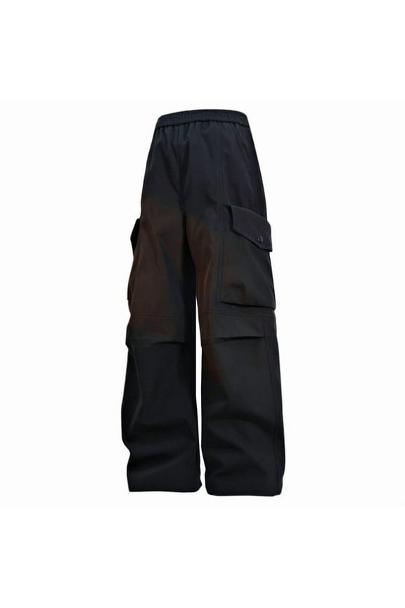 Men's Wide Leg Cargo Pants Elastic Waist Buttoned Pockets Fabric Casual Daily Outdoor Streetwear Errands Black XL