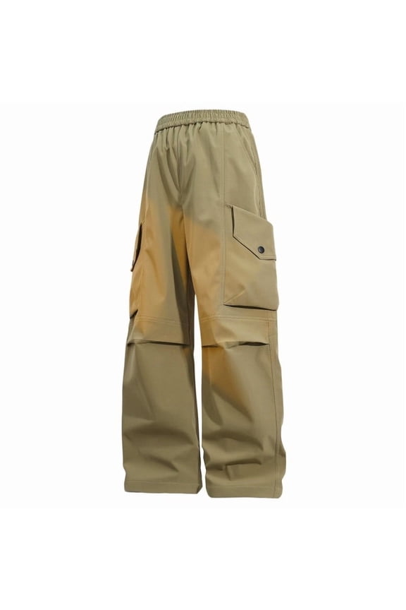 Men's Wide Leg Cargo Pants Elastic Waist Buttoned Pockets Fabric Casual Daily Outdoor Streetwear Errands Khaki M
