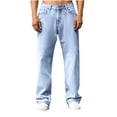 thumbnail image 1 of Mrmaere Men's Wide Leg Denim Jeans Drawstring Waist Classic Fabric Casual Daily Streetwear Outdoor Errands Sky Blue L, 1 of 9