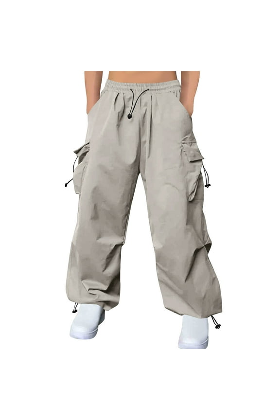 Men’s Wide Leg Drawstring Cargo Pants Long Leg Roomy Pockets Relaxed Design Wear for Street Looks Daily Activities Beige L
