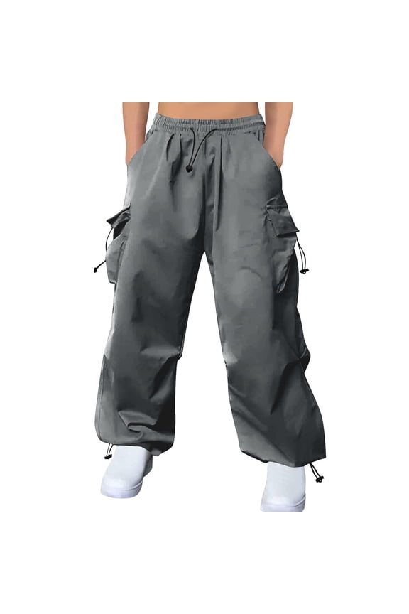 Men’s Wide Leg Drawstring Cargo Pants Long Leg Roomy Pockets Relaxed Design Wear for Street Looks Daily Activities Dark Gray L