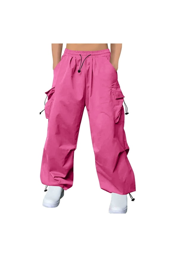 Men’s Wide Leg Drawstring Cargo Pants Long Leg Roomy Pockets Relaxed Design Wear for Street Looks Daily Activities Hot Pink XL