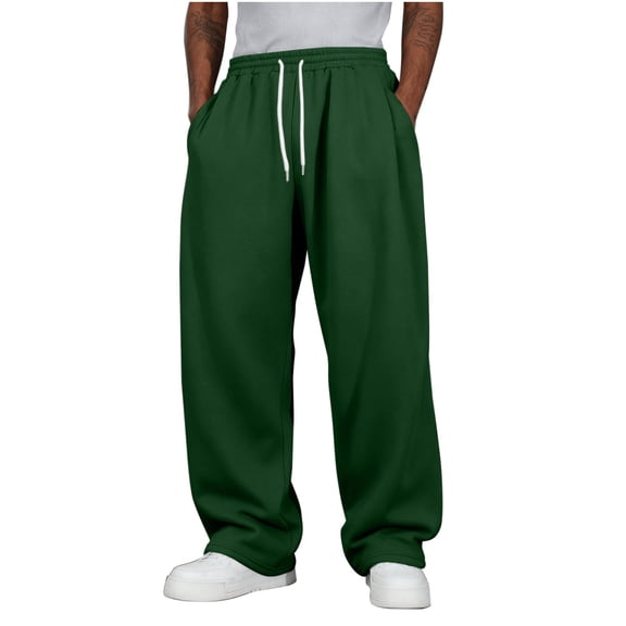 Mrmaere Men’s Wide Leg Drawstring Casual Pants Long Leg Roomy Fit Lightweight Fabric Wear for Home Lounging Leisure Time Green XXL