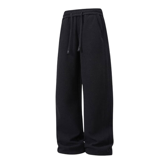 Mrmaere Men’s Wide Leg Drawstring Casual Pants Long Leg Roomy Fit Soft Fabric Wear for Home Lounging Daily Errands Black XL