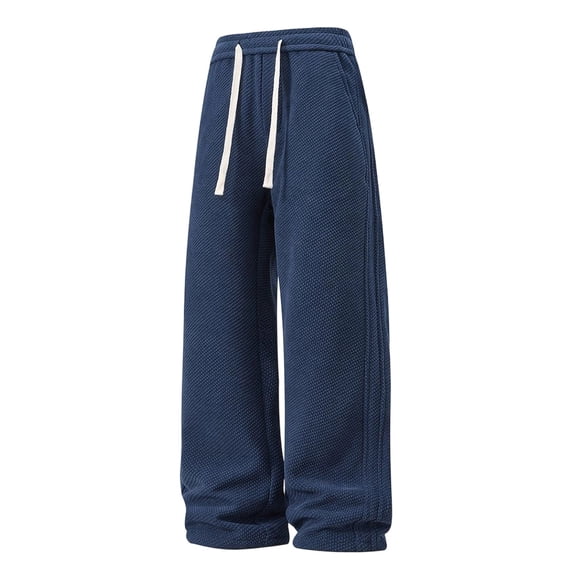 Mrmaere Men’s Wide Leg Drawstring Casual Pants Long Leg Roomy Fit Soft Fabric Wear for Home Lounging Daily Errands Navy XXL