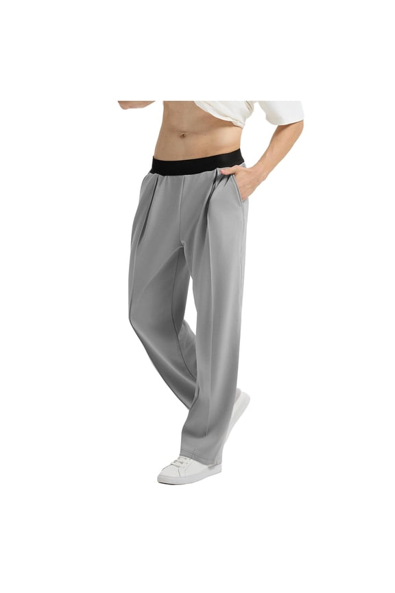 Men’s Wide Leg Drawstring Casual Pants Long Leg Soft Fabric Roomy Pockets Comfortable Design Wear for Home Lounging Casual Gatherings Gray M