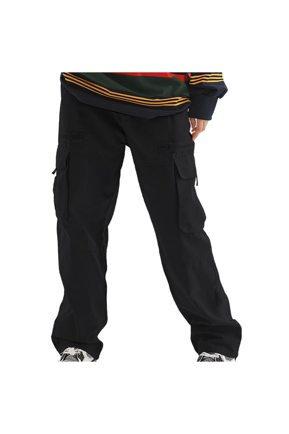 Men’s Wide Leg Multi Pocket Cargo Pants Long Leg Roomy Compartments Casual Design Wear for Street Style Daily Errands Black M