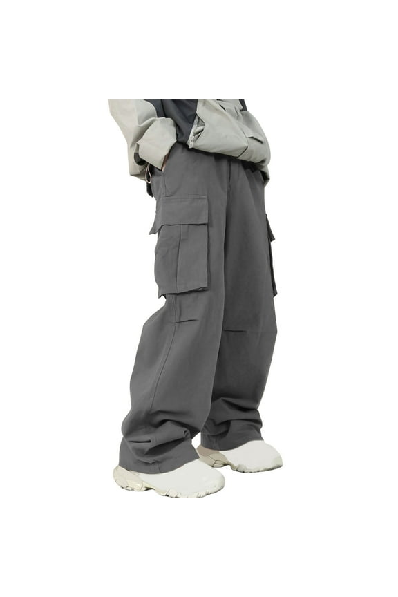 Men’s Wide Leg Multi Pocket Cargo Pants Long Leg Sturdy Fabric Practical Design Wear for Outdoor Tasks Light Activities Dark Gray M