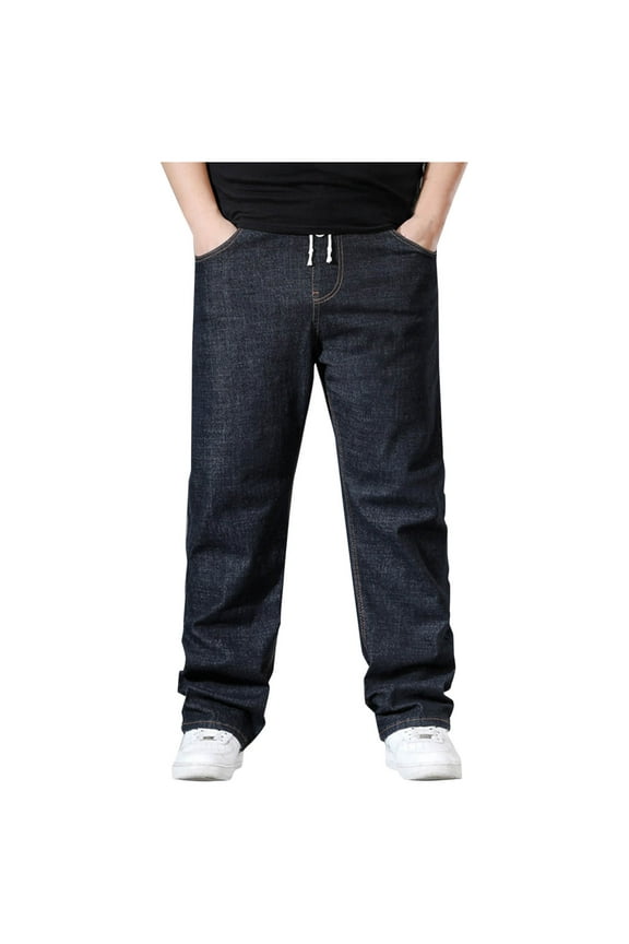 Men’s Wide Leg Stretch Denim Pants Long Leg Flexible Fabric Classic Design Wear for Street Looks Semi-Formal Occasions Black XL