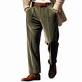 thumbnail image 1 of Mrmaere Men's Wide Leg Velvet Pants Pleated Waist Belt Loops Fabric Formal Casual Daily Streetwear Army Green M, 1 of 4
