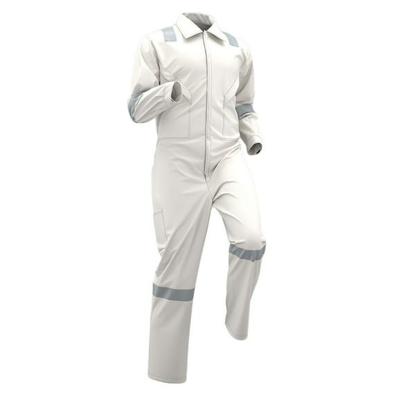 Mrmaere Men’s Work Coverall Set Long Sleeve Full Design Multi Pockets Durable Fabric Protective Workwear for Industrial Tasks Warehouse Operations White M