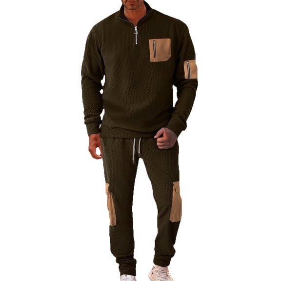 Mrmaere Men’s Work Style Casual Set Long Sleeve Button Front Multi Pockets Sturdy Fabric Practical Design Wear for Outdoor Tasks Leisure Activities Brown M