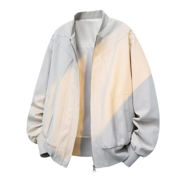 Mrmaere Men's Zip-Up Jacket Geometric Stylish Casual Outerwear for Daily & Streetwear Gray L