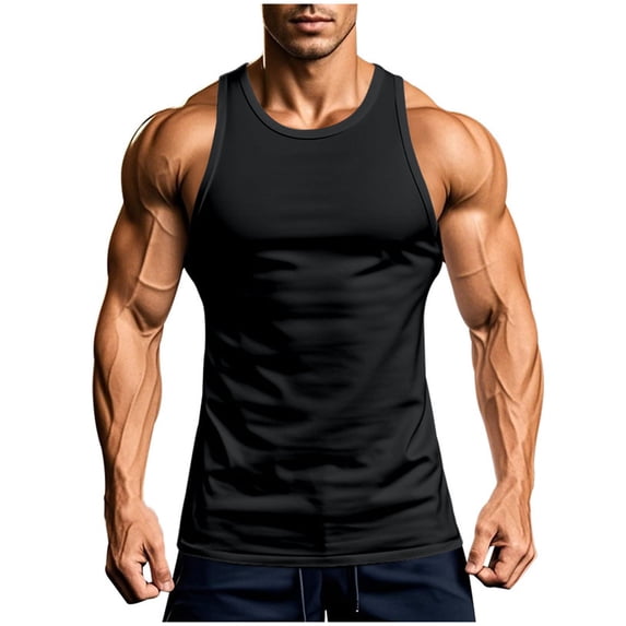 Mrmaere Mens Crew Neck Slim Tank Top High Elasticity Supportive Bodybuilding Workout Tee Black XXL