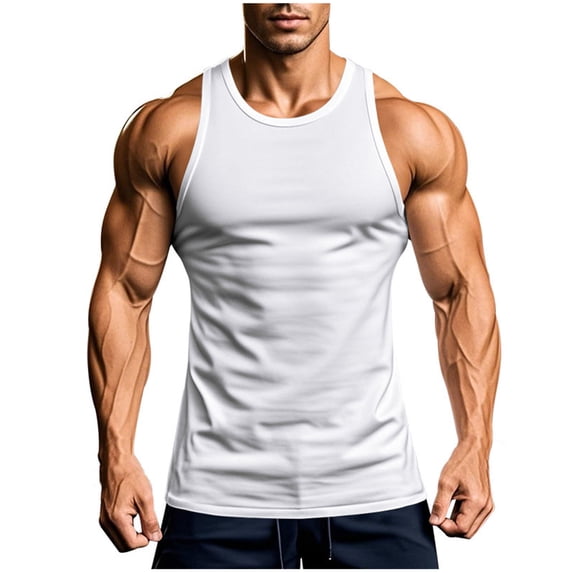 Mrmaere Mens Crew Neck Slim Tank Top High Elasticity Supportive Bodybuilding Workout Tee White L