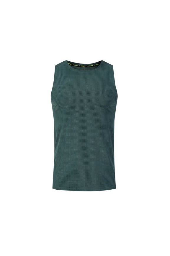 Mens Crew Neck Slim Tank Top Moisture Wicking Flexible Gym Training Athletic Tee Green XL