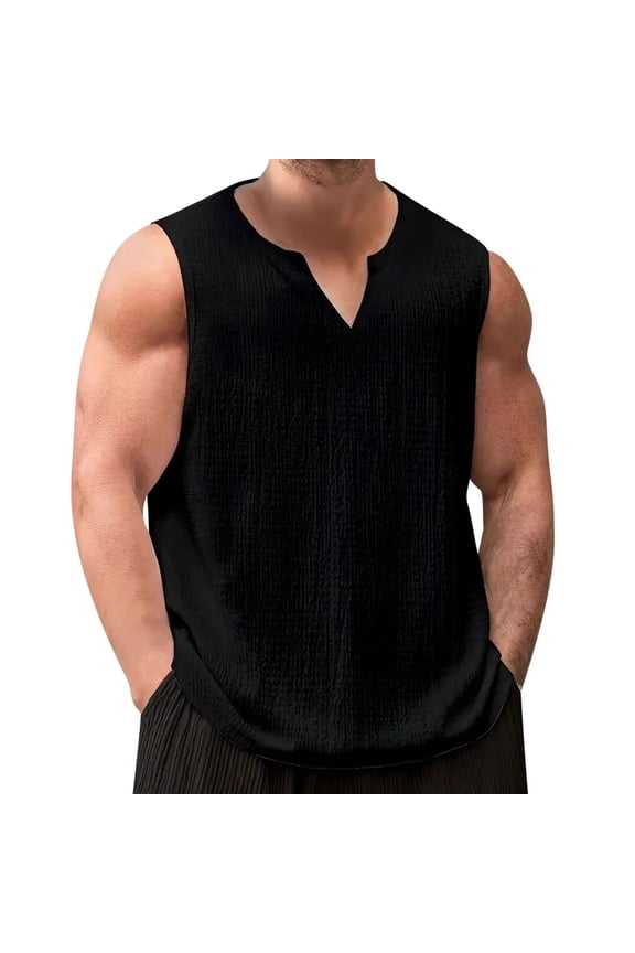 Mens Deep V Neck Stretchy Tank Top Smooth Breathable Daily Wear Casual Undershirt Black L