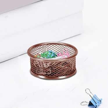 Mrmaere Metal Paper Clip Barrel Organizer, Large Capacity Office Stationery Box, Multi-functional Cylindrical Storage Rose Gold