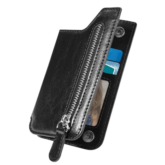Mrmaere Multifunctional Adhesive Phone Wallet Card - Credit Card Case; Universal Stick-On Mobile Phone Card Cover with Zipper; Leather Phone Card Sleeve - Elegant Hand Back Card Case Black