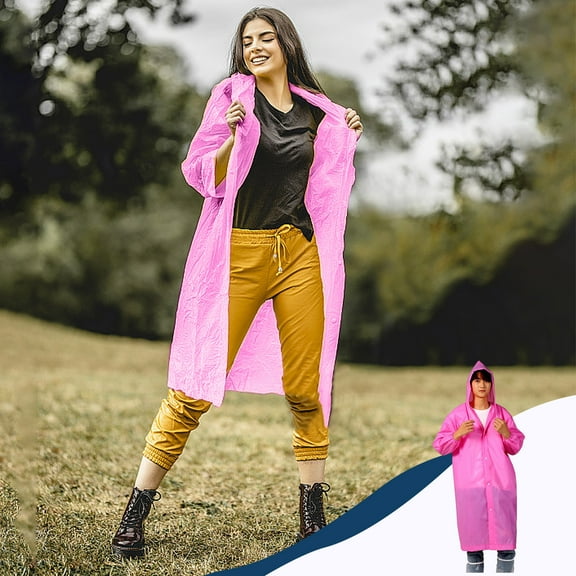 Mrmaere Reusable EVA Rain Ponchos for Adults; Lightweight Unisex Rain Coats with Snaps; Packable Travel Rain Gear for Men and Women Pink