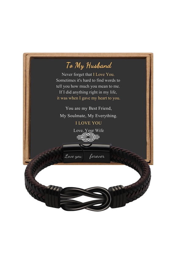 Stainless Steel Leather Bracelet Magnetic Black Stainless Steel Bracelet for Men Perfect Gift for Son, Husband, or Loved One C