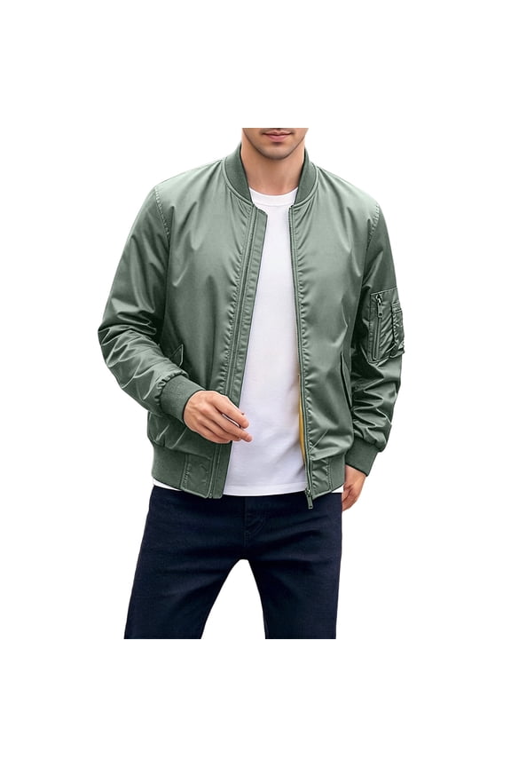 Stand Collar Classic Jacket Men Stand Collar Zip Up Lightweight Vintage Casual Jacket Green XXXL
