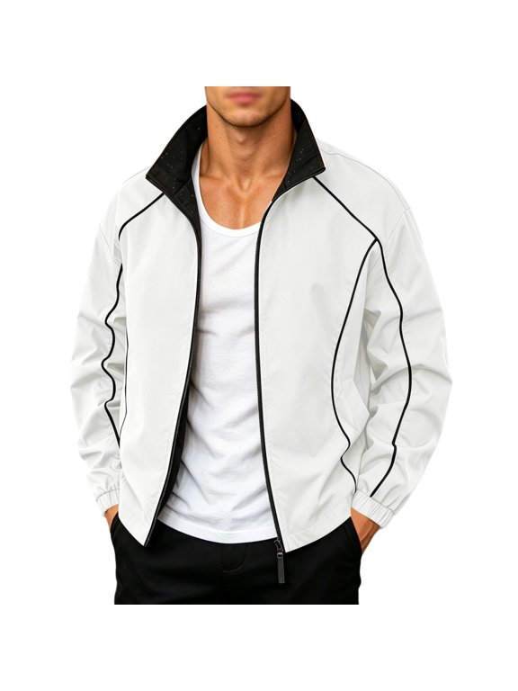 Stand Collar Color Block Splatter Print Jacket Men Stand Collar Zip Up Casual Streetwear Jacket Khaki XXL