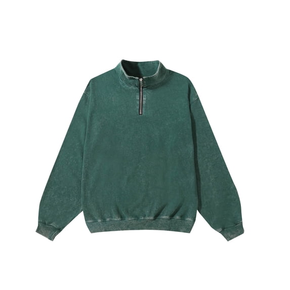 Mrmaere Stand Collar Half-Zip Acid Wash Sweatshirt Men Casual Pullover For Street Style Green XXXL