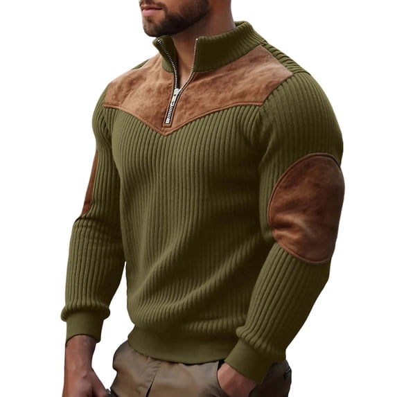 Mrmaere Stand Collar Half-Zip Ribbed Knit Sweater Men Casual Long Sleeve Pullover Army Green XL
