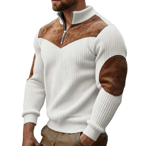 Mrmaere Stand Collar Half-Zip Ribbed Knit Sweater Men Casual Long Sleeve Pullover White XL