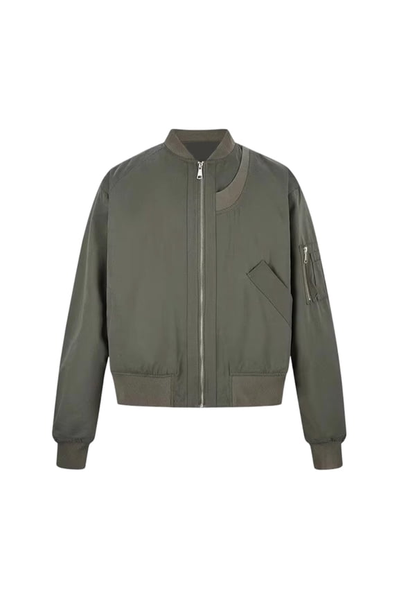 Stand Collar Jacket Men Stand Collar Zip Up Lightweight Casual Streetwear Jacket Army Green M