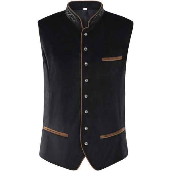 Mrmaere Stand Collar Sleeveless Velvet Vest Men Stand Collar Button Closure Formal Dress Vest Black L