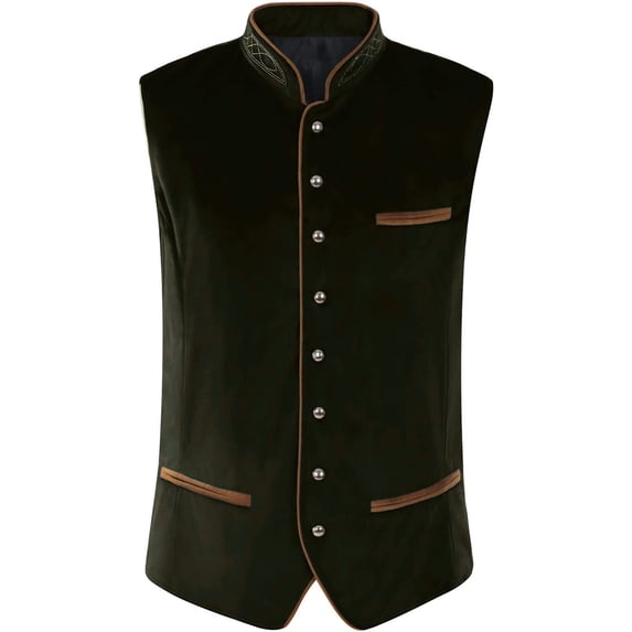 Mrmaere Stand Collar Sleeveless Velvet Vest Men Stand Collar Button Closure Formal Dress Vest Green XXL