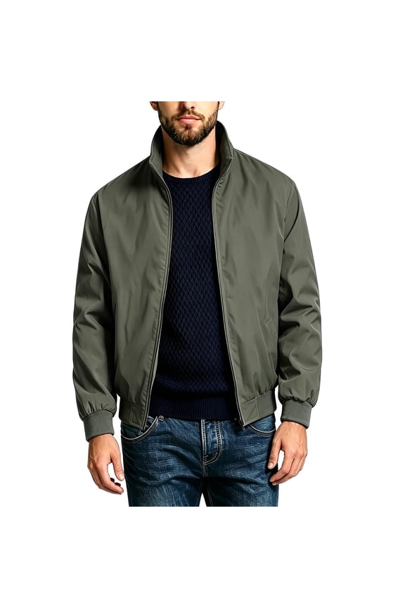 Stand Collar Solid Casual Jacket Men Stand Collar Zip Up Lightweight Daily Wear Jacket Army Green XXXXL