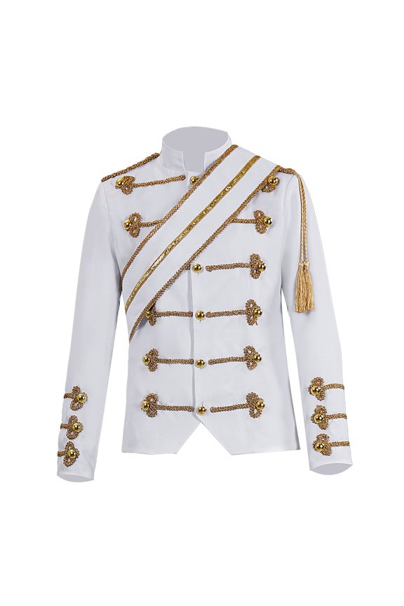 Stand Collar Style Embroidered Jacket Men Stand Collar Button Closure Formal Party Jacket White S