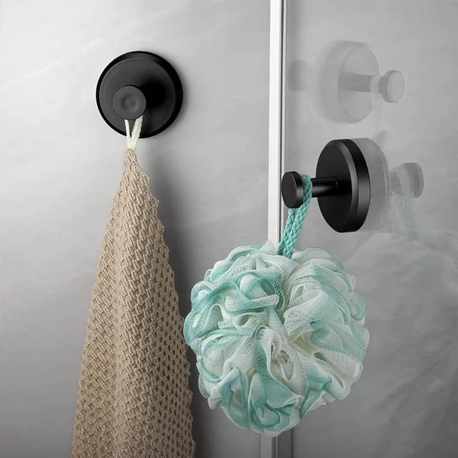 Suction Cup Hooks For Shower & Glass - 2 Pack, Holds 15 Lbs, Matte Black