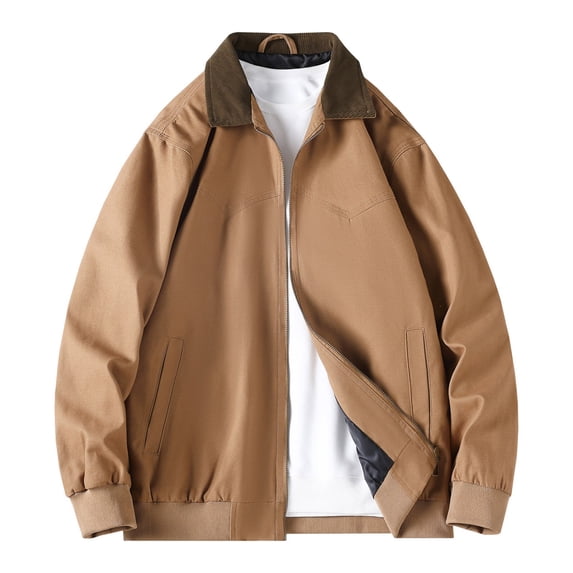 Mrmaere Turn Down Collar Corduroy Collar Casual Jacket Men Turn Down Collar Zip Up Lightweight Daily Wear Jacket Coffee XXL