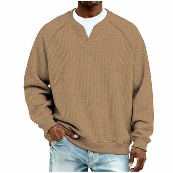 Mrmaere V-Neck Raglan Sleeve Sweatshirt Men Casual Pullover For Daily And Weekend Wear Khaki XL