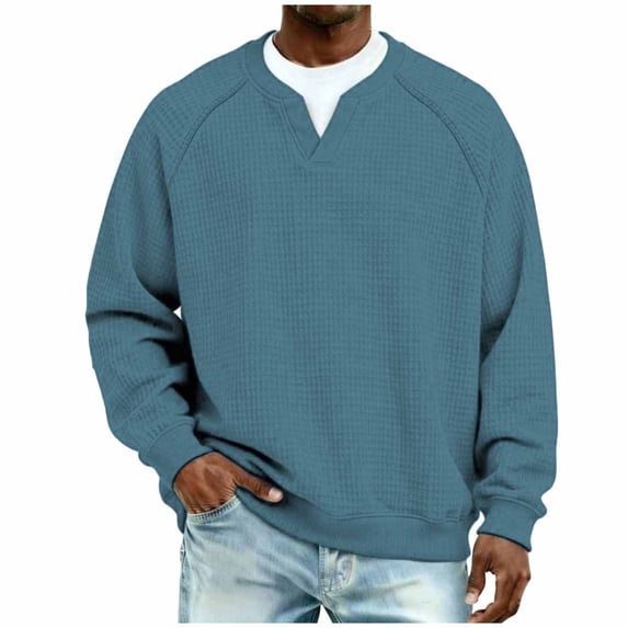 Mrmaere V-Neck Raglan Sleeve Sweatshirt Men Casual Pullover For Daily And Weekend Wear Sky Blue XL