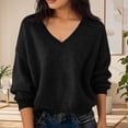 thumbnail image 1 of Mrmaere Women's V Neck Batwing Sleeve Oversized Knit Sweater for Comfortable Loungewear and Layering Black L, 1 of 5