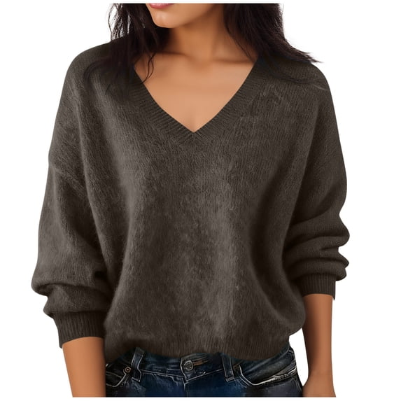 Mrmaere Women's V Neck Batwing Sleeve Oversized Knit Sweater for Comfortable Loungewear and Layering Brown XXL