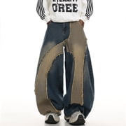 Mrmall Baggy Hip Hop Jeans for Men Wide Leg Y2K Skater Denim Pants Casual Loose Fit Long Trousers Streetwear