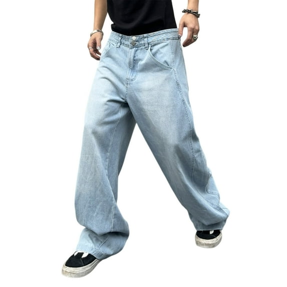 Mrmall Mens Baggy Jeans Y2k Skater Vintage Plain Pants Casual Wide Leg Jeans Loose Fit Denim Jeans Streetwear