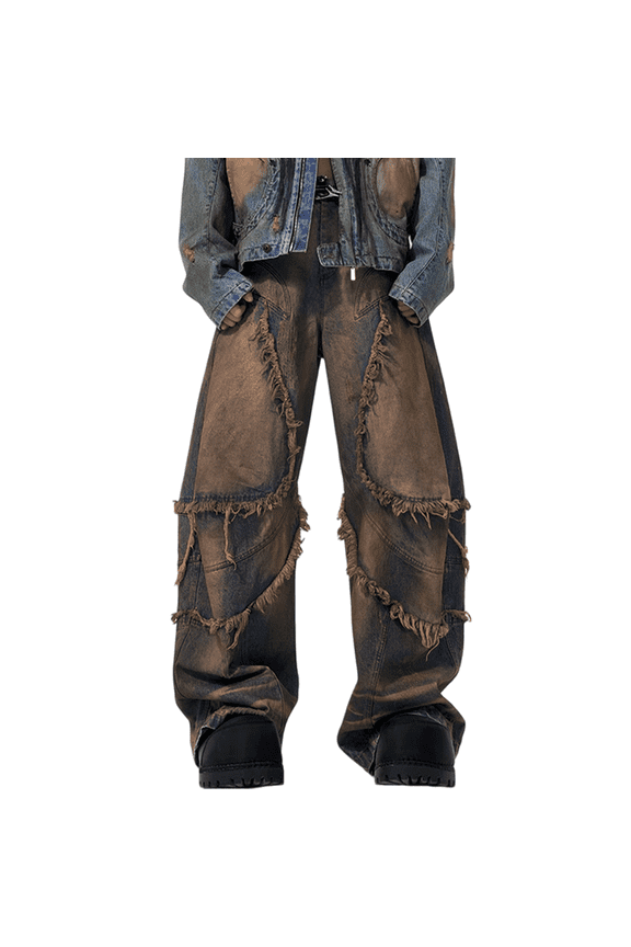 Mens Wide Leg Jeans Baggy Loose Fit Denim Jeans Skater Jeans Y2k Patchwork Trousers Streetwear