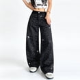 thumbnail image 1 of Mrmall Women's Rhinestone Wide Leg Jeans Black Sparkly Baggy Denim Pants Y2K Trendy Trousers for taking photos and casual hangouts, 1 of 7