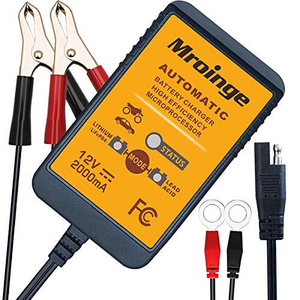 Mroinge 12V 2A Lead Acid & Lithium(LiFePO4) Automatic Trickle Battery  Charger Smart Battery Maintainer for Car Motorcycle Lawn Mower Boat ATV SLA  AGM Gel Cell Lithium(LiFePO4) and More Batteries 