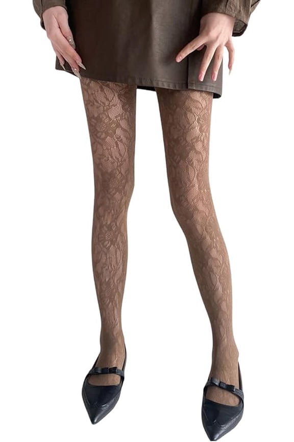 Mrotrida Women's Floral Patterned Fishnet Tights Y2k Gothic Flower Lace See Through Pantyhose Stocking