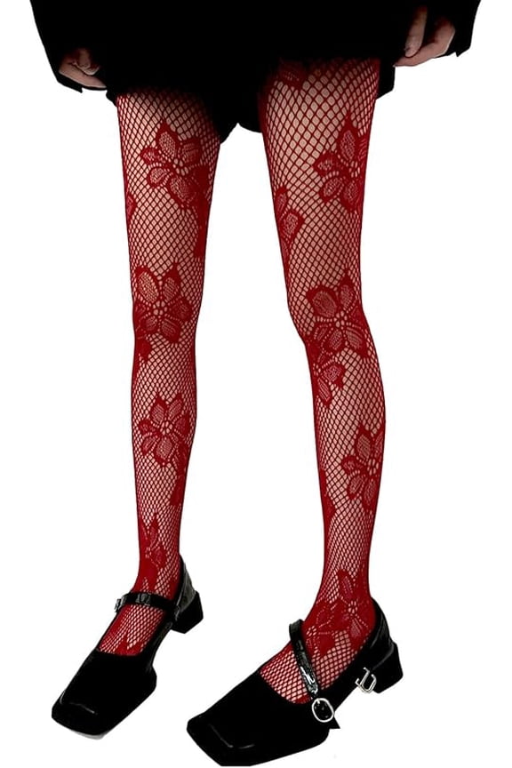 Mrotrida Women's Floral Patterned Fishnet Tights Y2k Gothic Flower Lace See Through Pantyhose Stocking