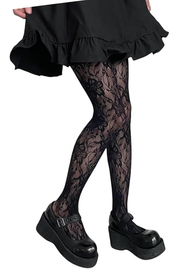 Mrotrida Women's Floral Patterned Fishnet Tights Y2k Gothic Flower Lace See Through Pantyhose Stocking